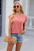 Pocketed Heathered Cap Sleeve T-shirt (15)