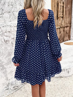 Smocked Polka Dot Long Sleeve Dress (3)