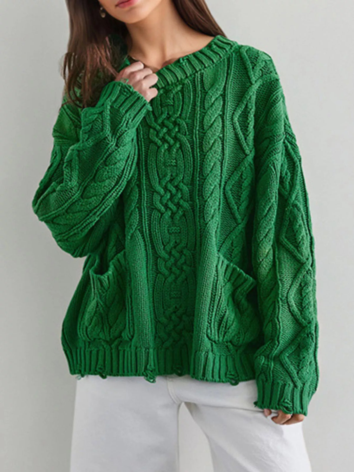 Cable-knit Sweater Front Pockets (2)