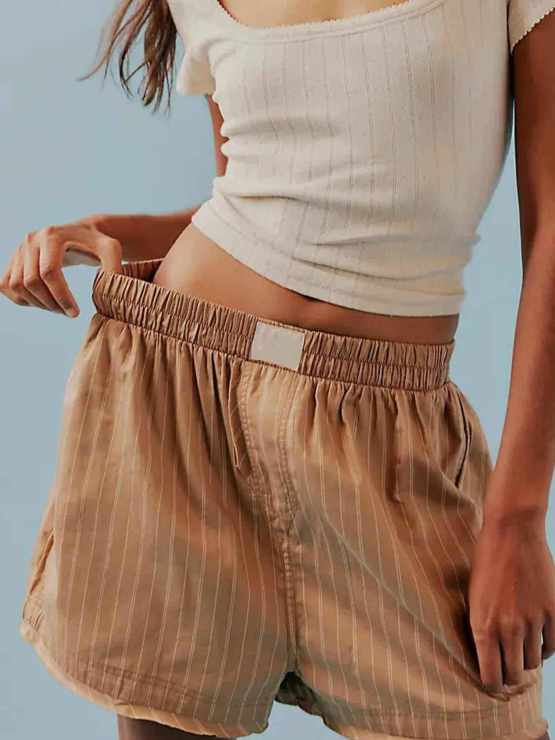 Striped Elastic Waist Shorts (13)
