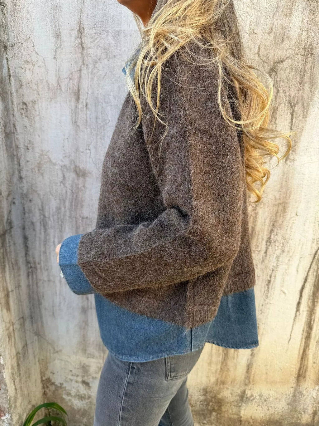 Contrast Denim Collar Half-zip Knit Sweater (3)