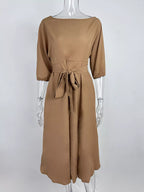 Boat Neck Tie Waist Dress (5)