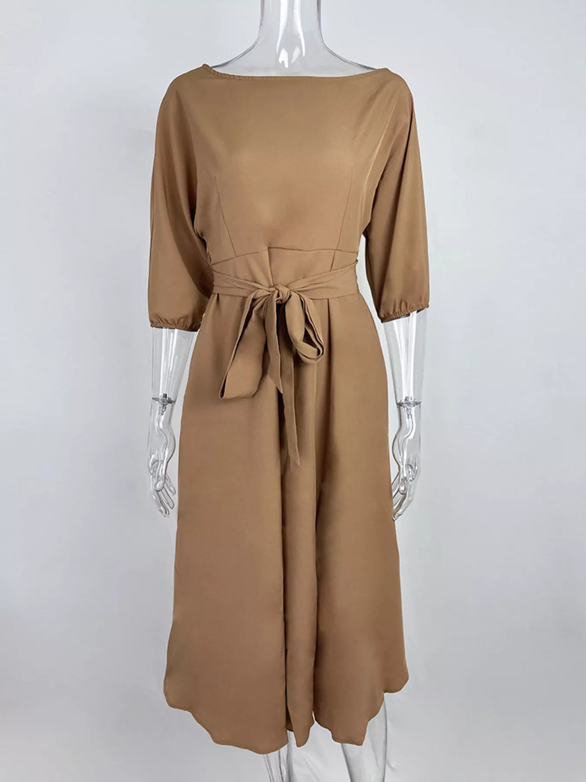 Boat Neck Tie Waist Dress (5)