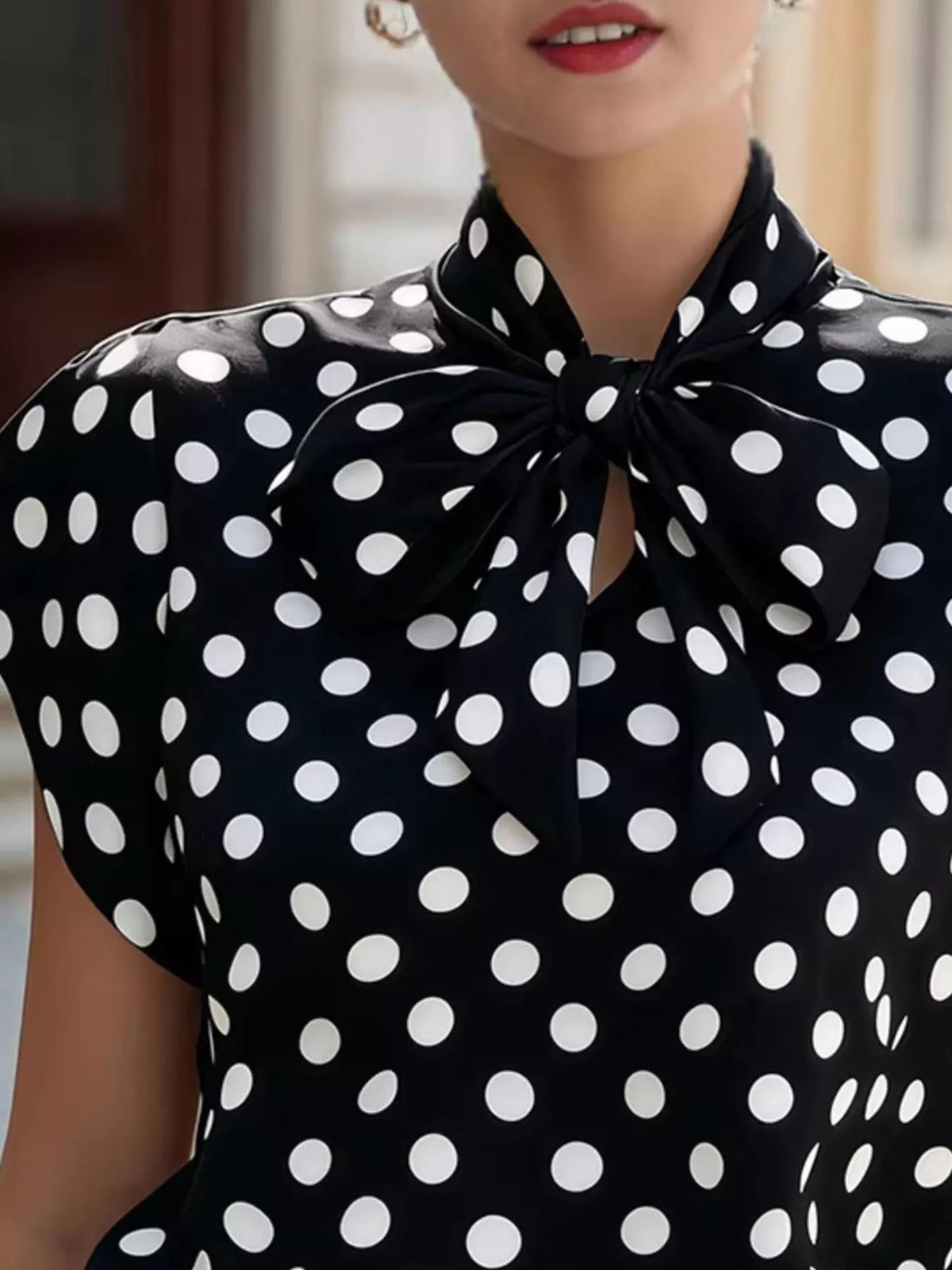 Polka Dot Tie Neck Blouse (8)
