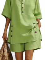 Full Size Casual Linen Button-down Shirt Shorts Set Plus (8)
