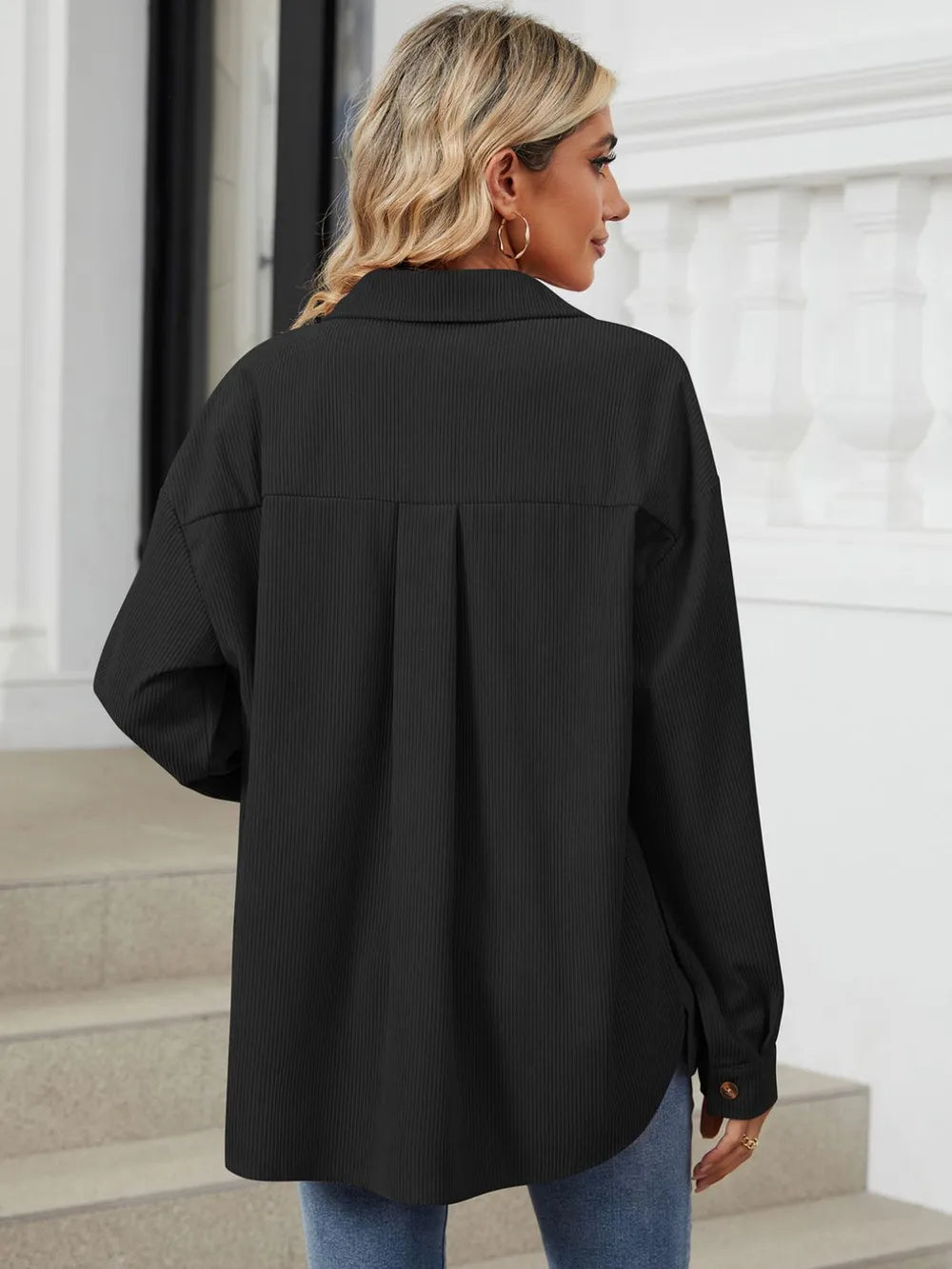 Button Up Dropped Shoulder Long Sleeve Outerwear (34)
