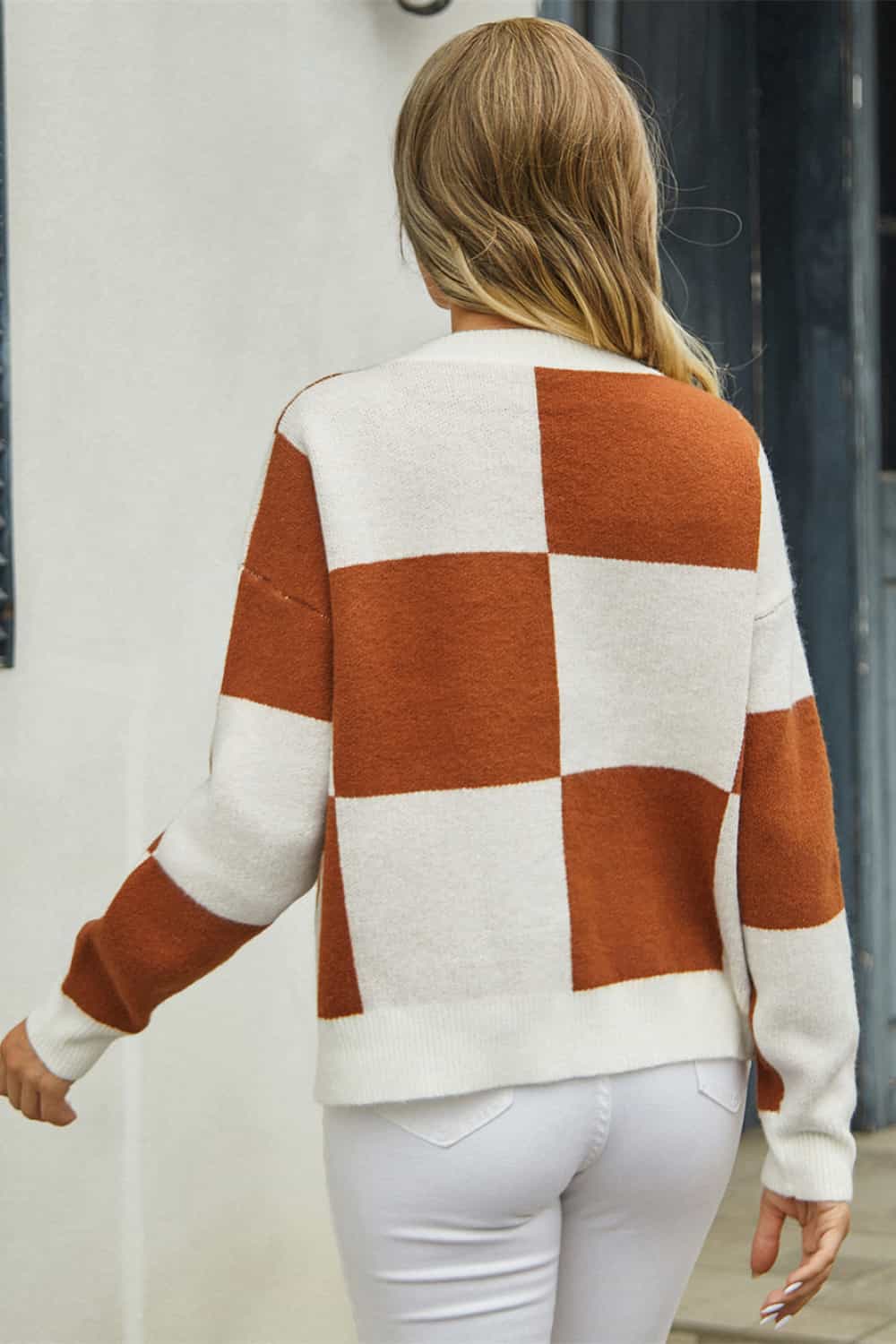 Plaid V-neck Dropped Shoulder Cardigan (9)