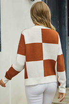 Plaid V-neck Dropped Shoulder Cardigan (9)