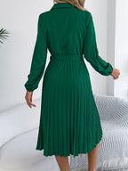 Pleated Tie Waist Balloon Sleeve Dress (9)