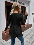 Waffle-knit V-neck Long Sleeve Blouse (9)