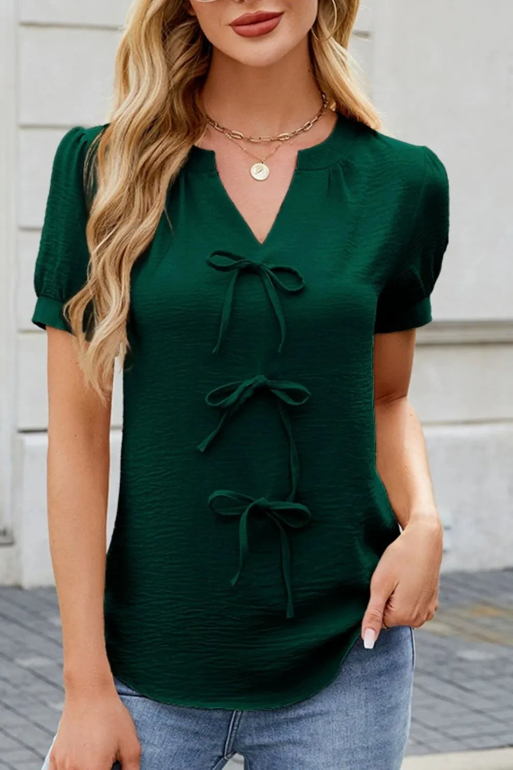 Notched Short Sleeve Blouse (9)