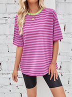 Contrast Striped Round Neck T-shirt (2)