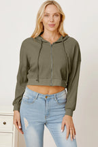 Waffle-knit Drawstring Zip Up Hoodie (10)