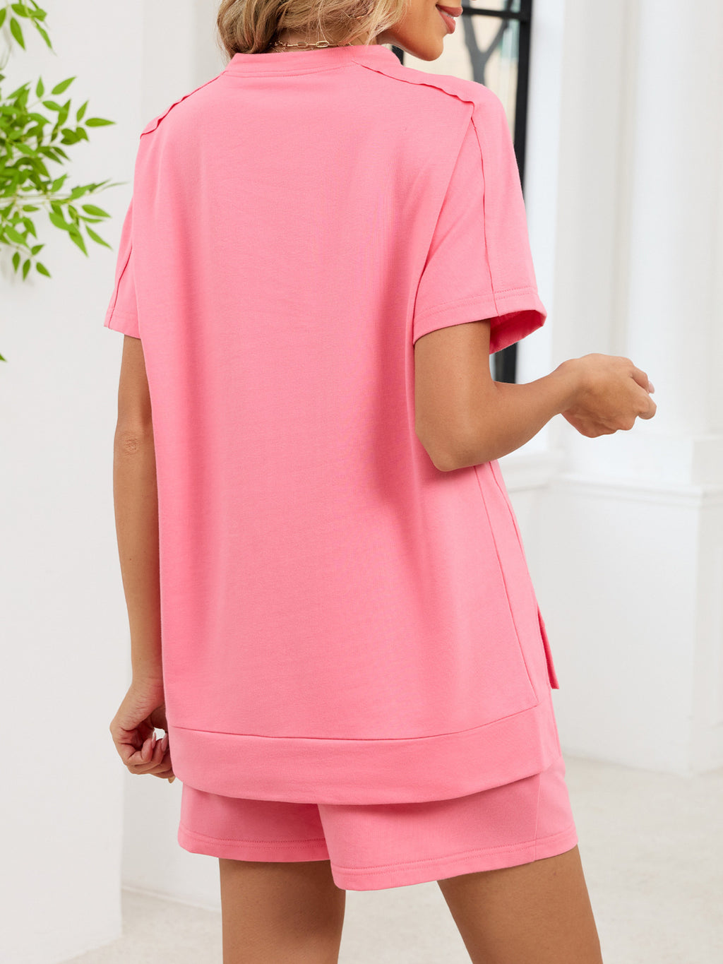 Round Neck Short Sleeve T-shirt Shorts Set (16)
