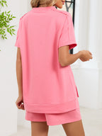 Round Neck Short Sleeve T-shirt Shorts Set (16)