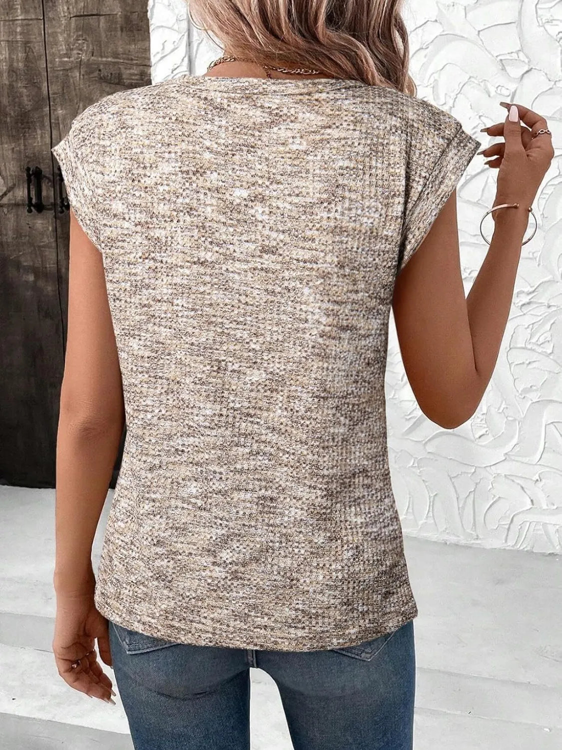 Round Neck Knit Cap Sleeve Top (9)