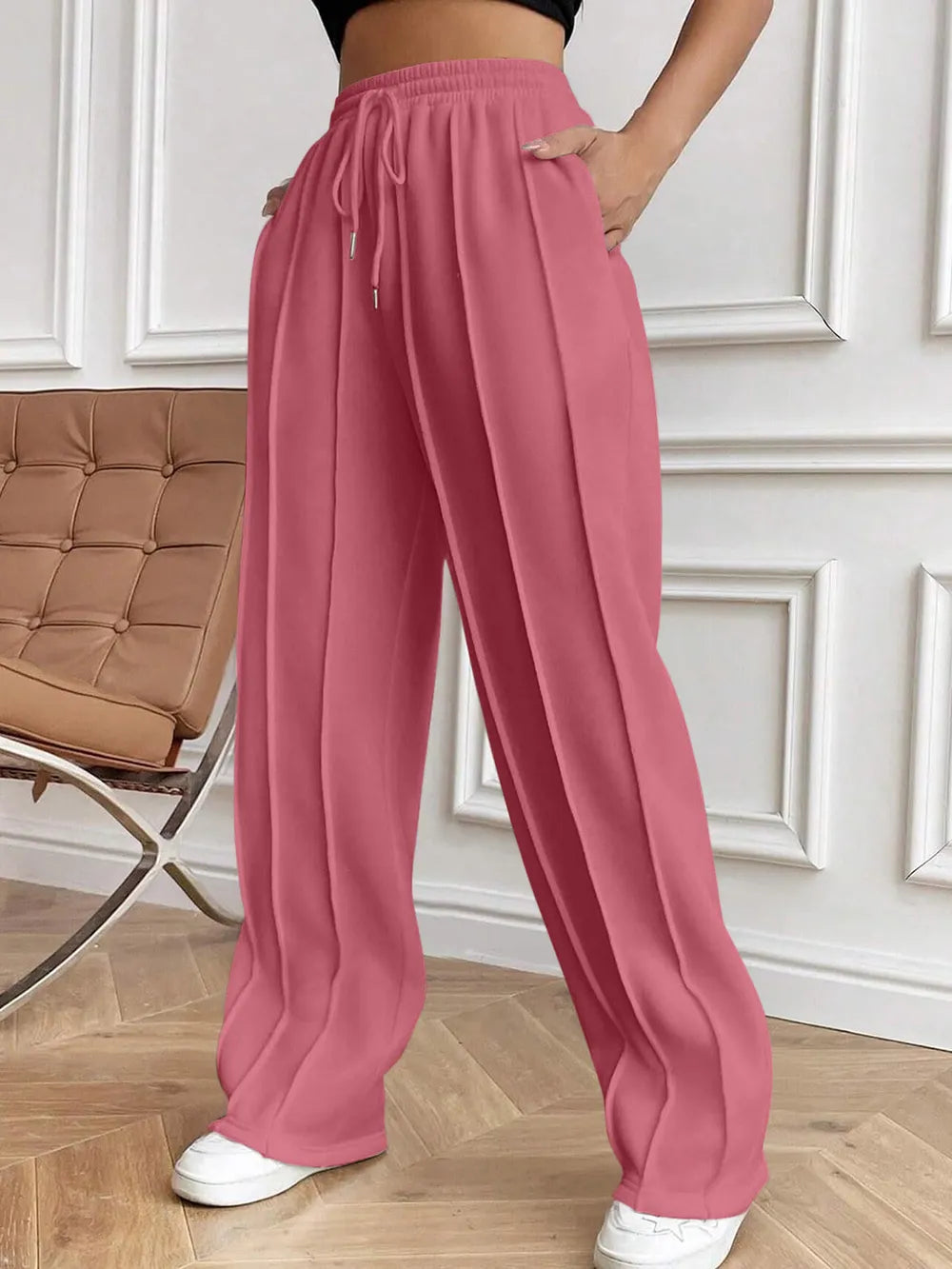 Drawstring Elastic Waist Pants Pockets (15)