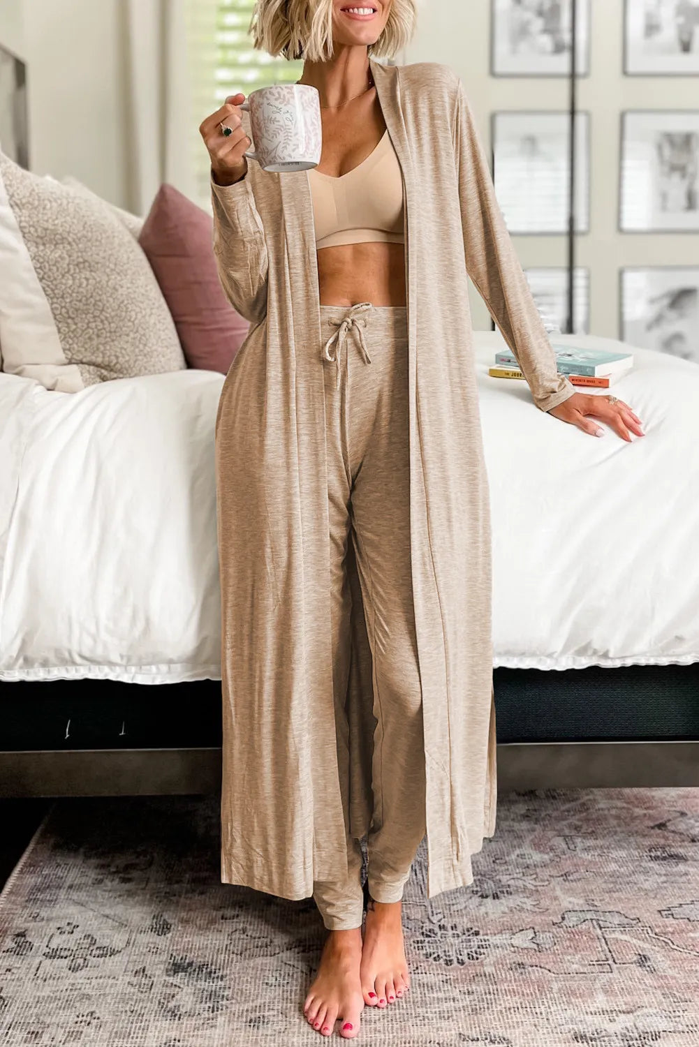 Open Front Long Sleeve Cardigan Pants Lounge Set (8)