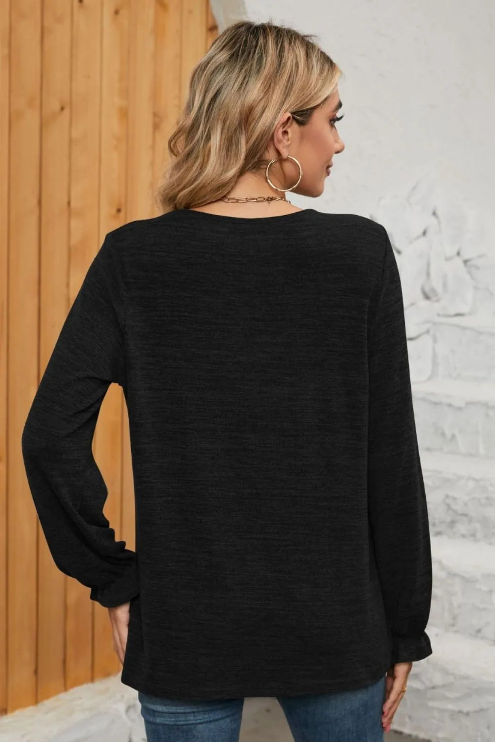 Ruched Round Neck Flounce Sleeve T-shirt (16)