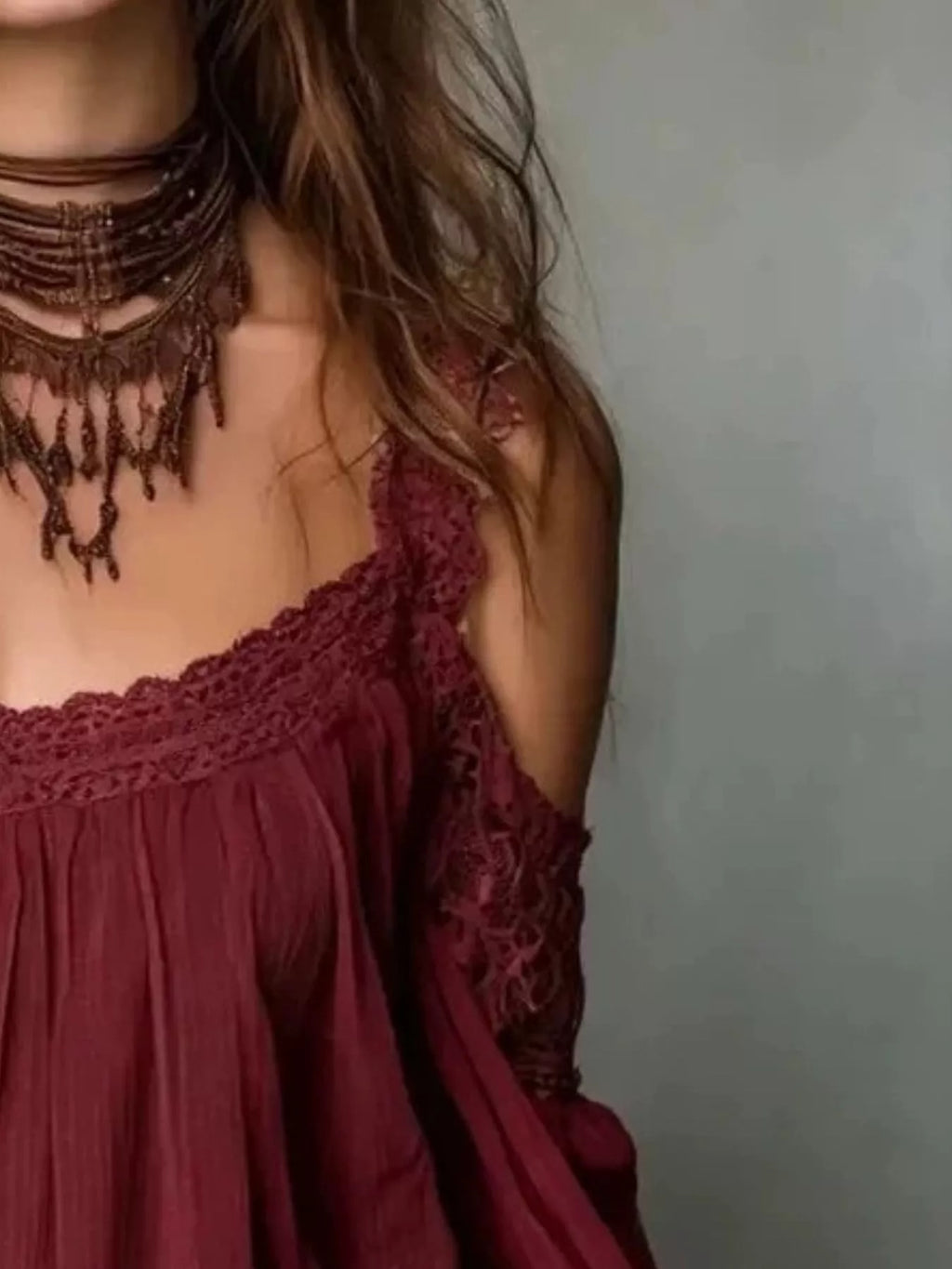 Lace Trim Cold Shoulder Blouse (4)