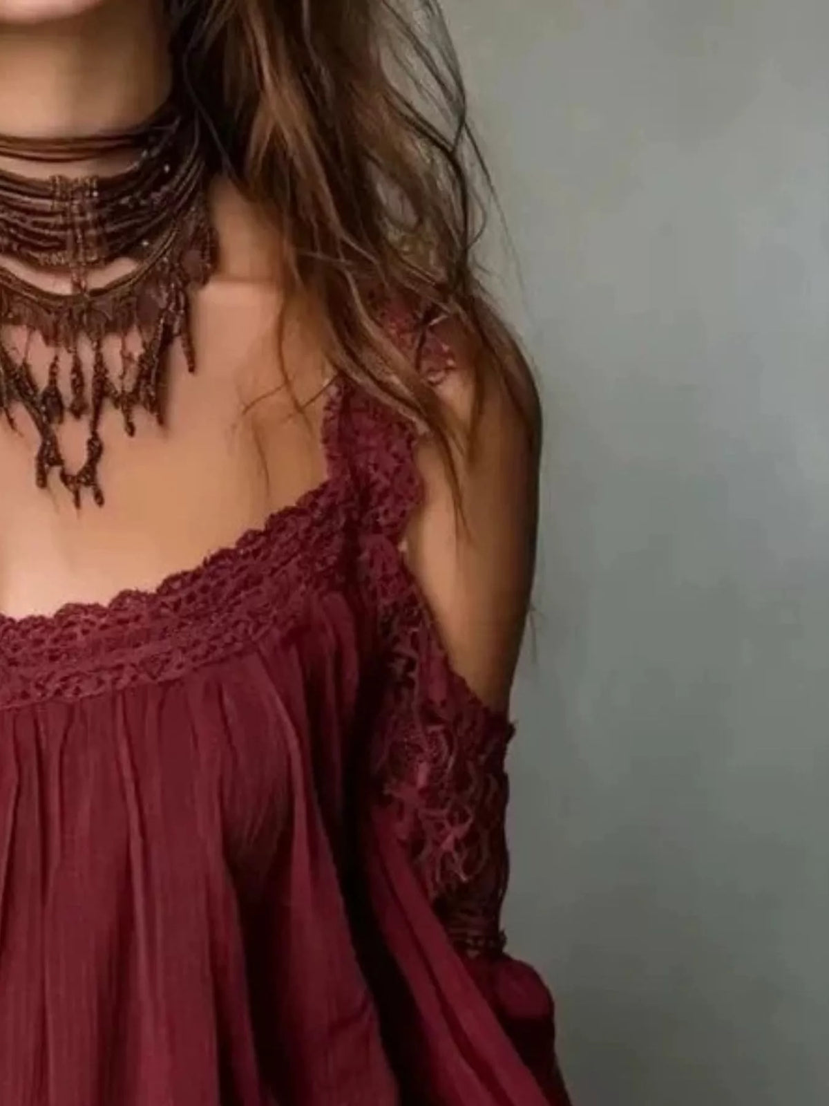 Lace Trim Cold Shoulder Blouse (4)