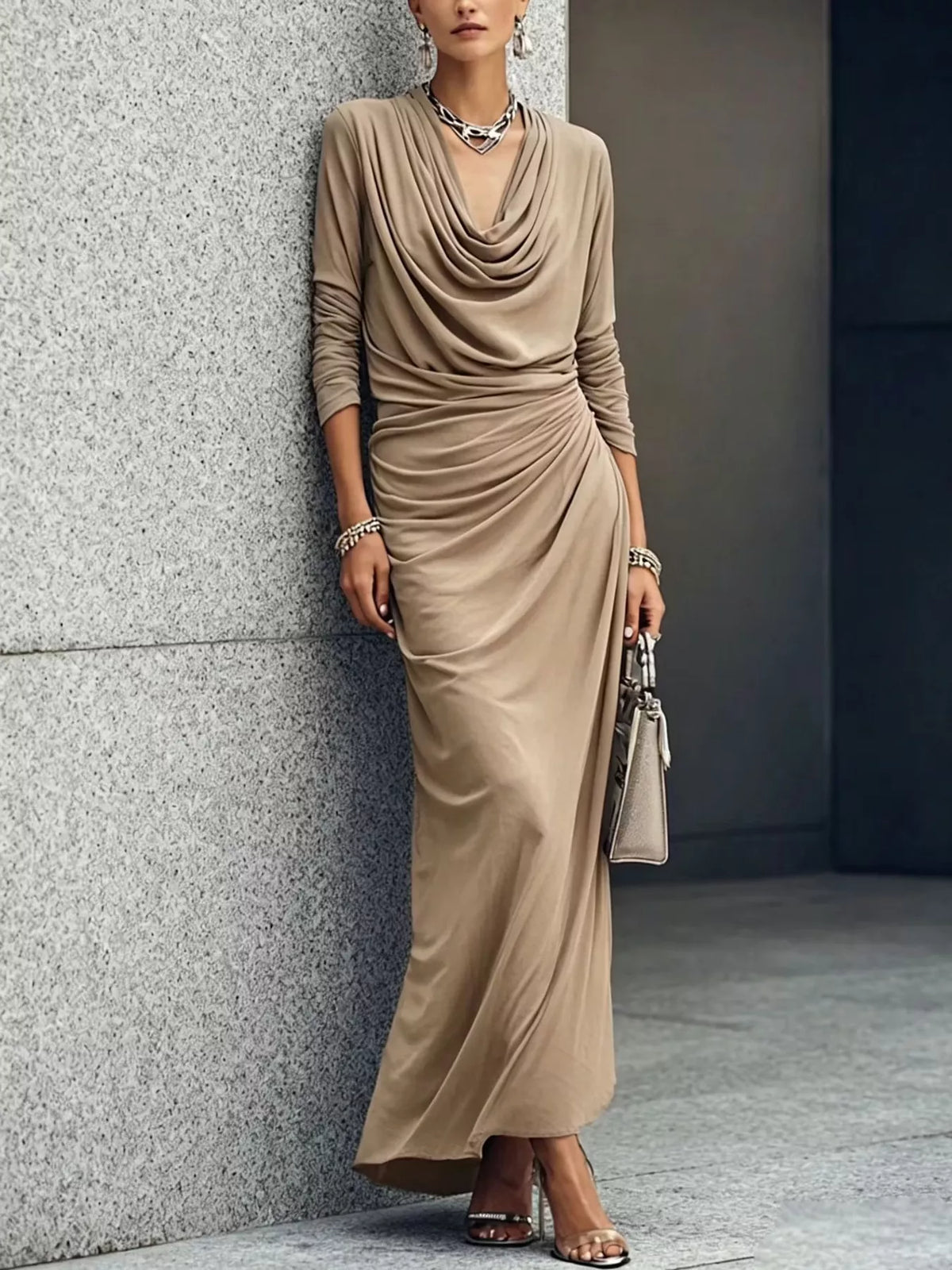 Cowl Neck Long Sleeve Maxi Dress (3)