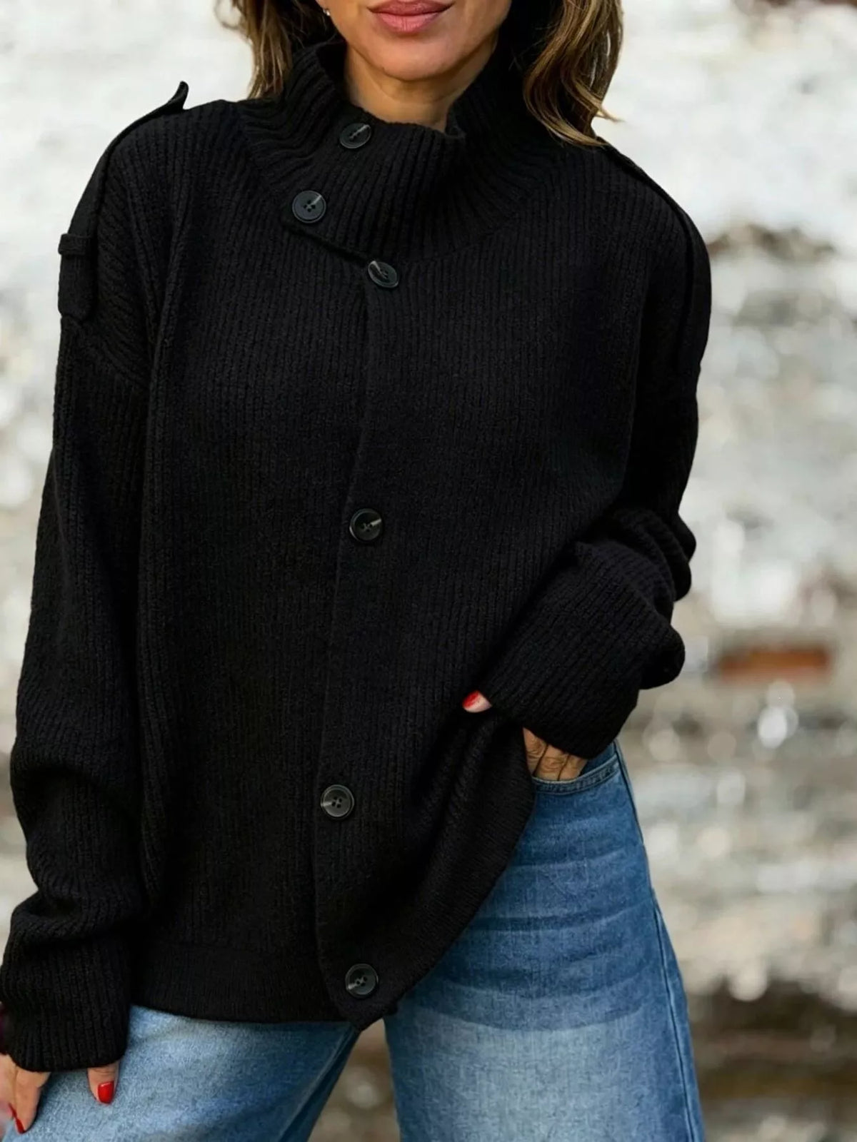 Full Size Button-up Mock Neck Cardigan Plus (9)