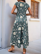 Printed Round Neck Cap Sleeve Wide Leg Jumpsuit (17)