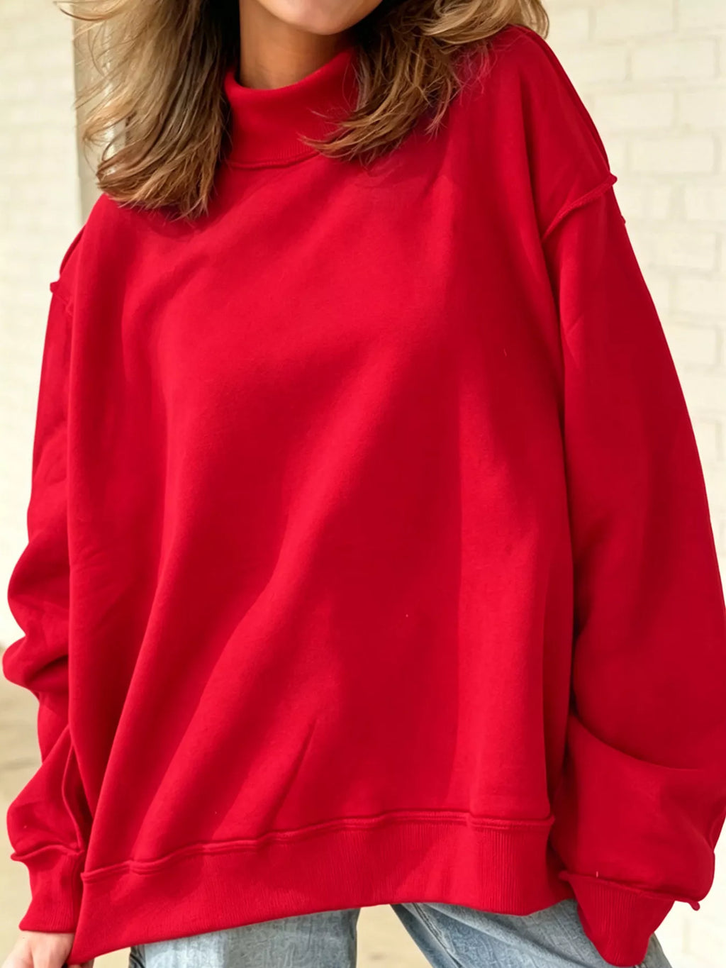 Mock Neck Dropped Shoulder Sweatshirt (3)
