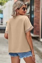 Openwork V-neck Short Sleeve T-shirt (18)