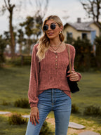 Round Neck Button-down Long Sleeve Tee (4)