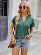Decorative Button Notched Short Sleeve T-shirt (23)