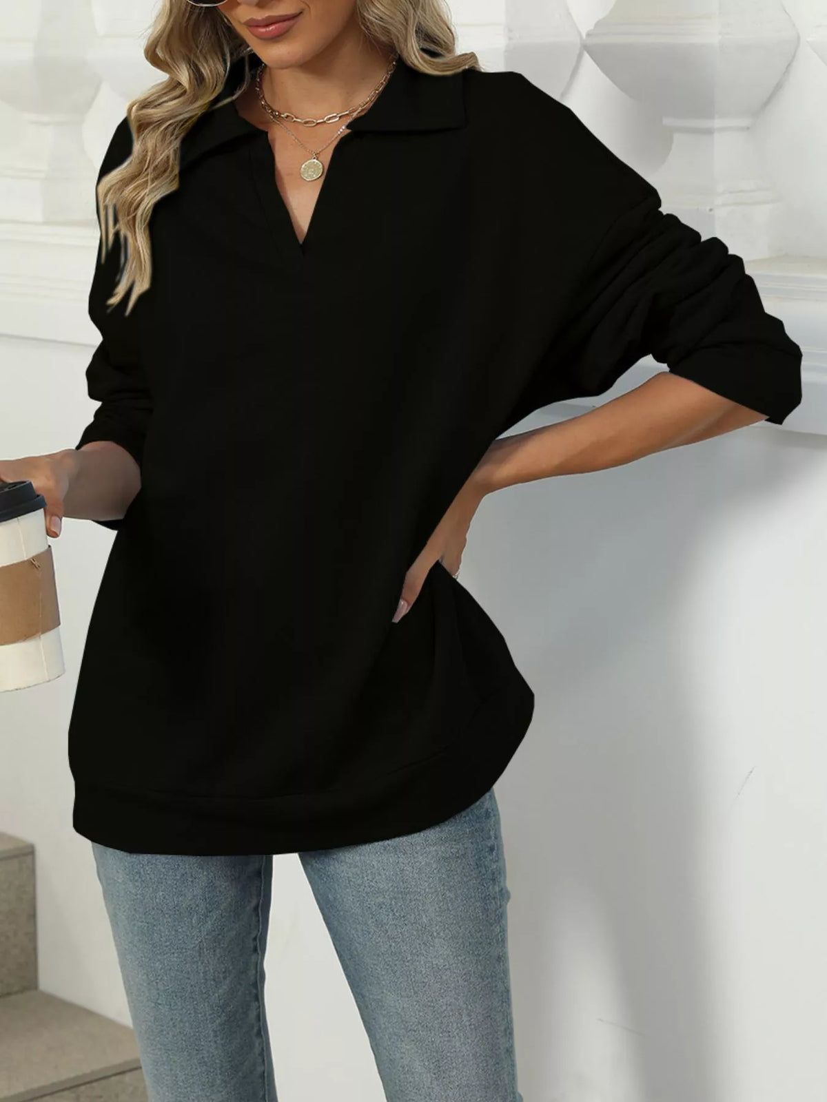 Johnny Collar Drop Shoulder Long Sleeve Sweatshirt (19)
