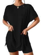 Casual Round Neck T-shirt Shorts Set (12)