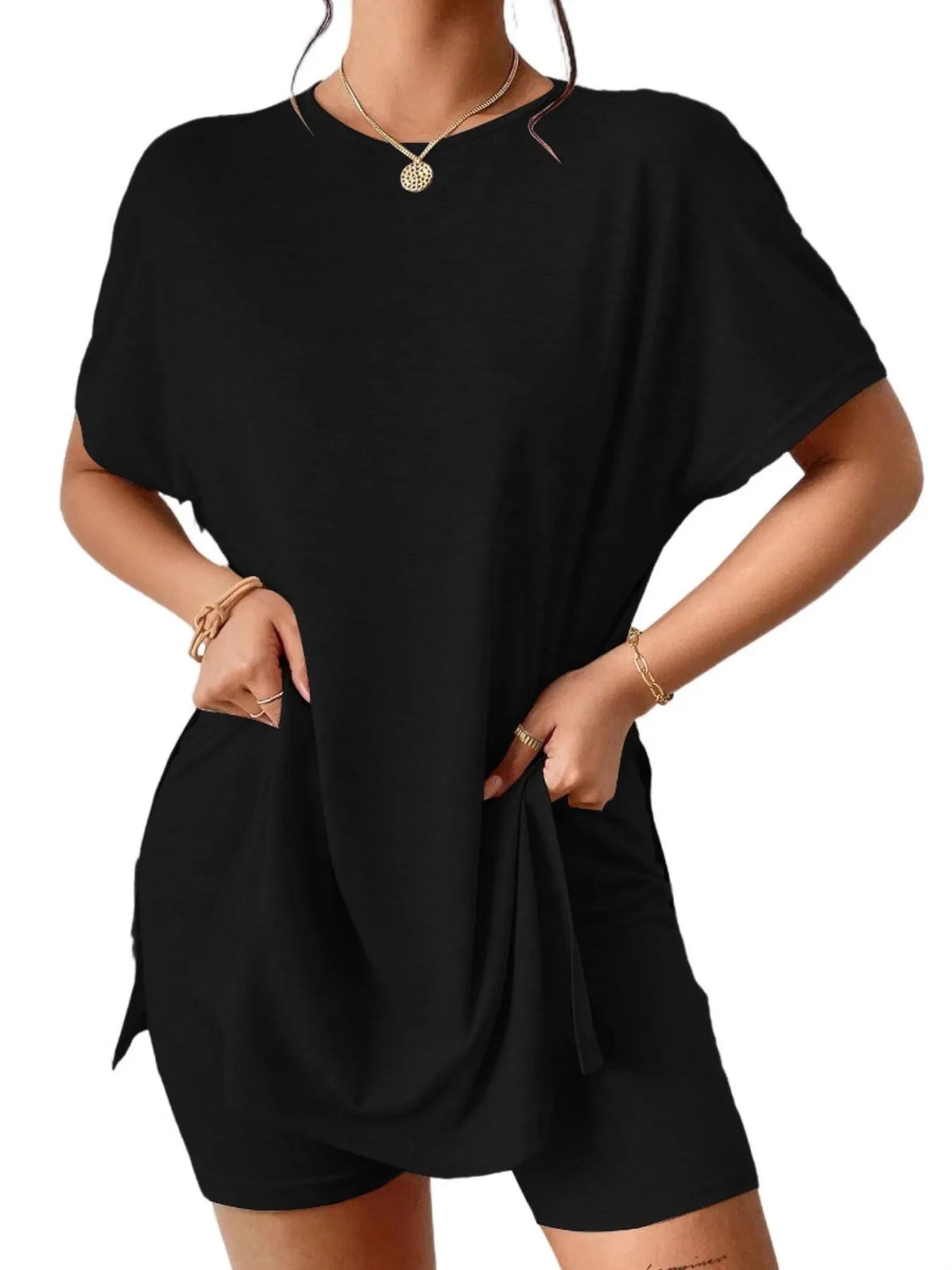 Casual Round Neck T-shirt Shorts Set (12)