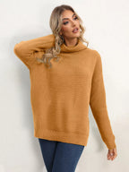 Slit Turtleneck Dropped Shoulder Sweater (17)