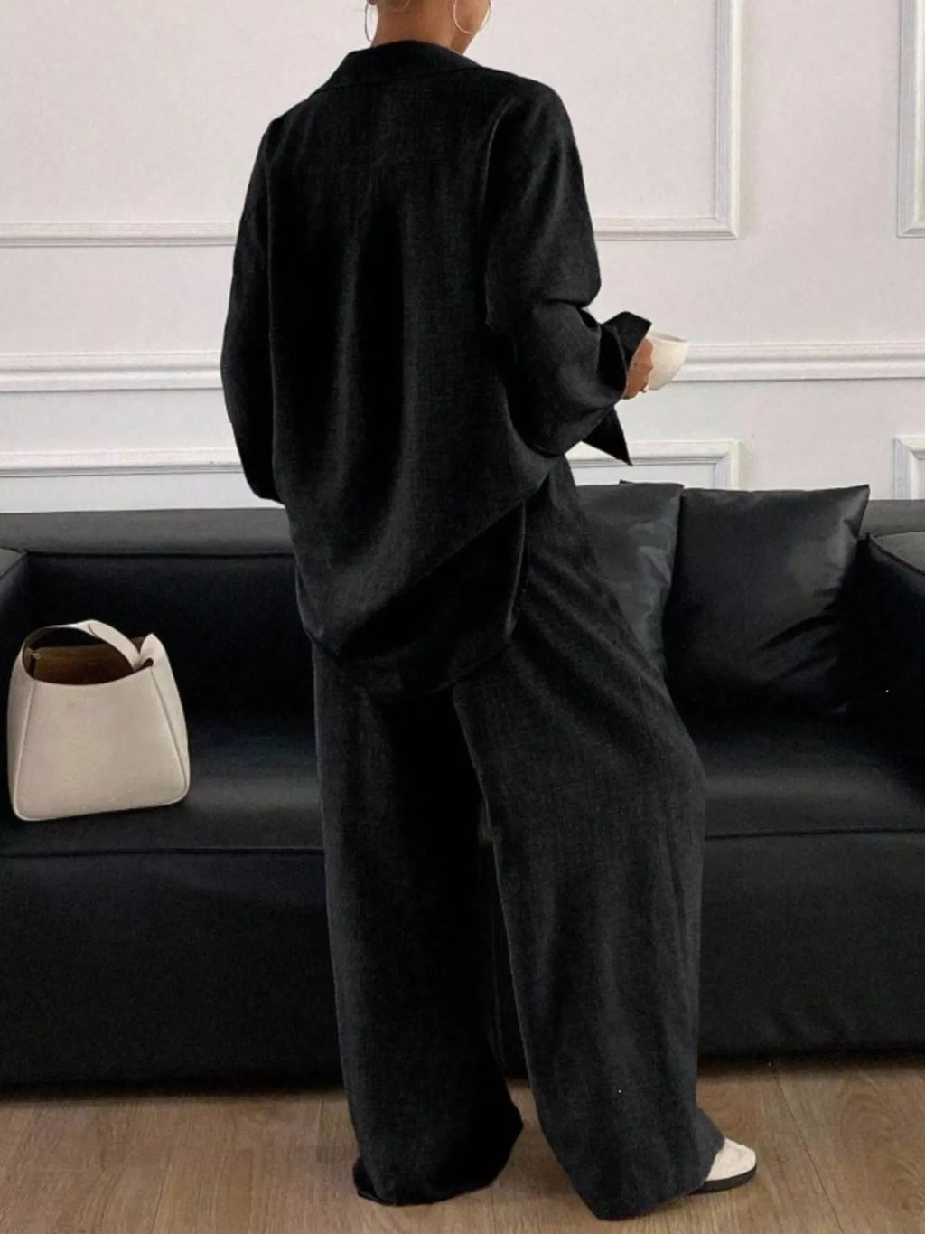 Button-down Shirt Wide-leg Pants Set (15)