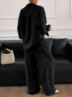 Button-down Shirt Wide-leg Pants Set (15)