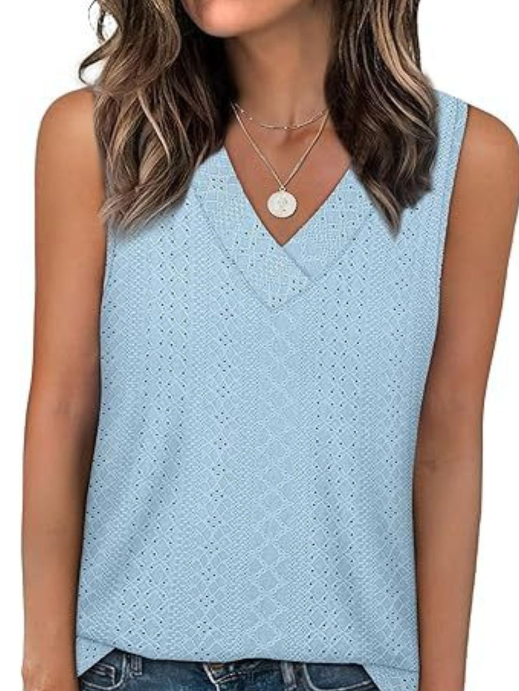 Eyelet V-neck Tank