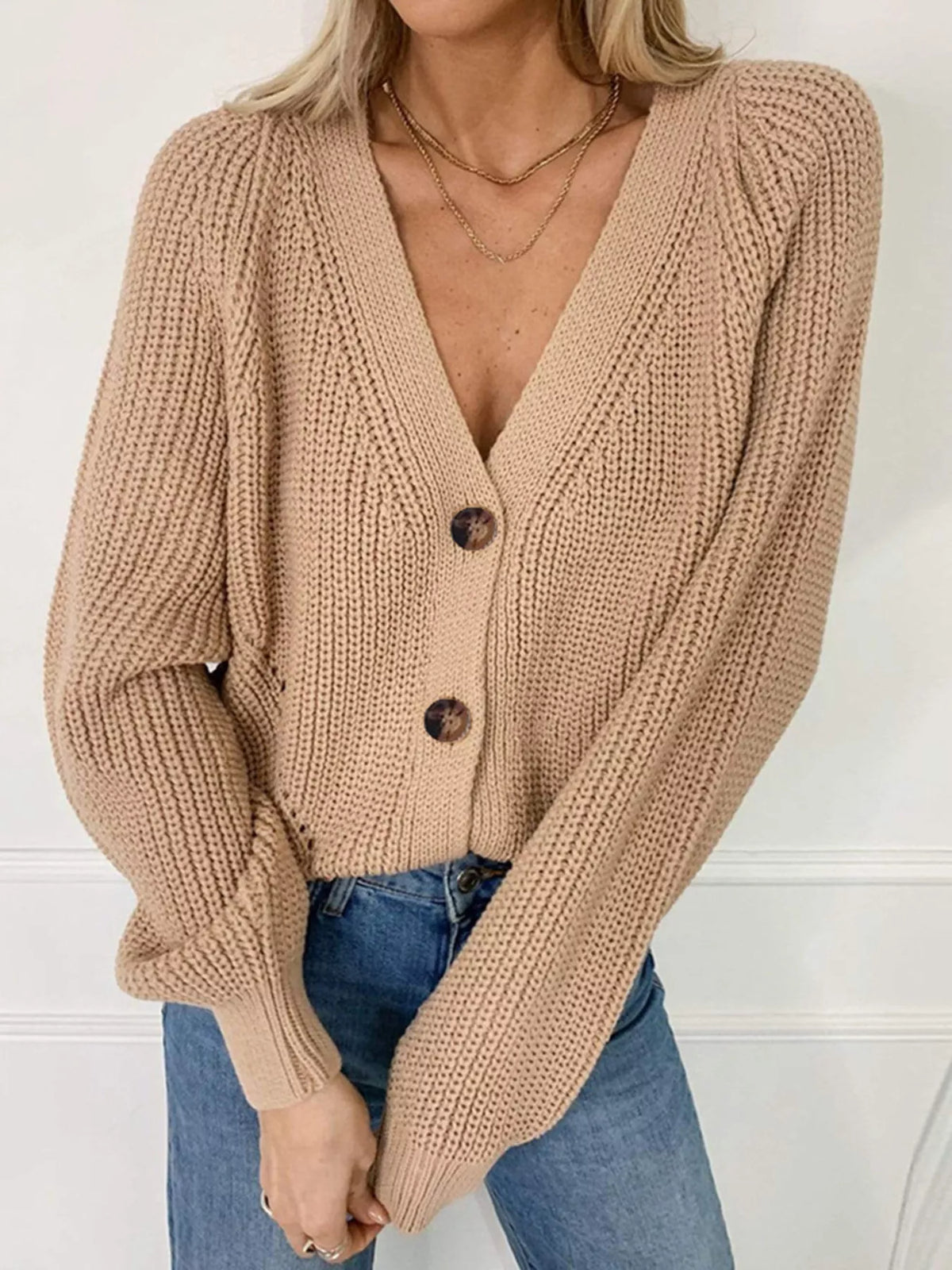 Full Size Chunky Knit Button-down Cardigan Plus