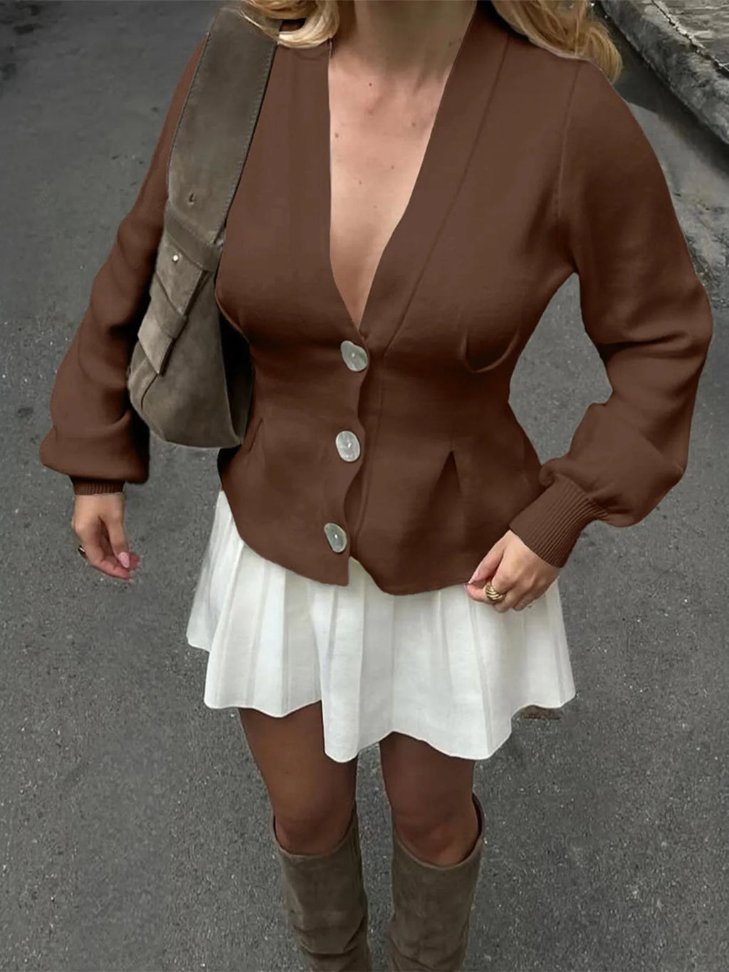 Button-up V-neck Knit Cardigan (10)