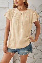 Round Neck Keyhole Cap Sleeve T-shirt (14)