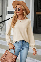 Round Neck Flounce Sleeve Blouse (10)