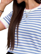 Contrast Trim Striped Short Sleeve Knit Top (11)