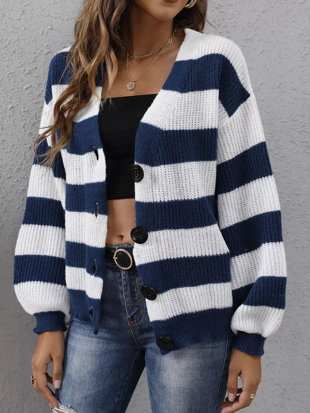 Striped Button-up Long Sleeve Cardigan (20)