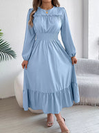Round Neck Balloon Sleeve Tiered Dress (27)
