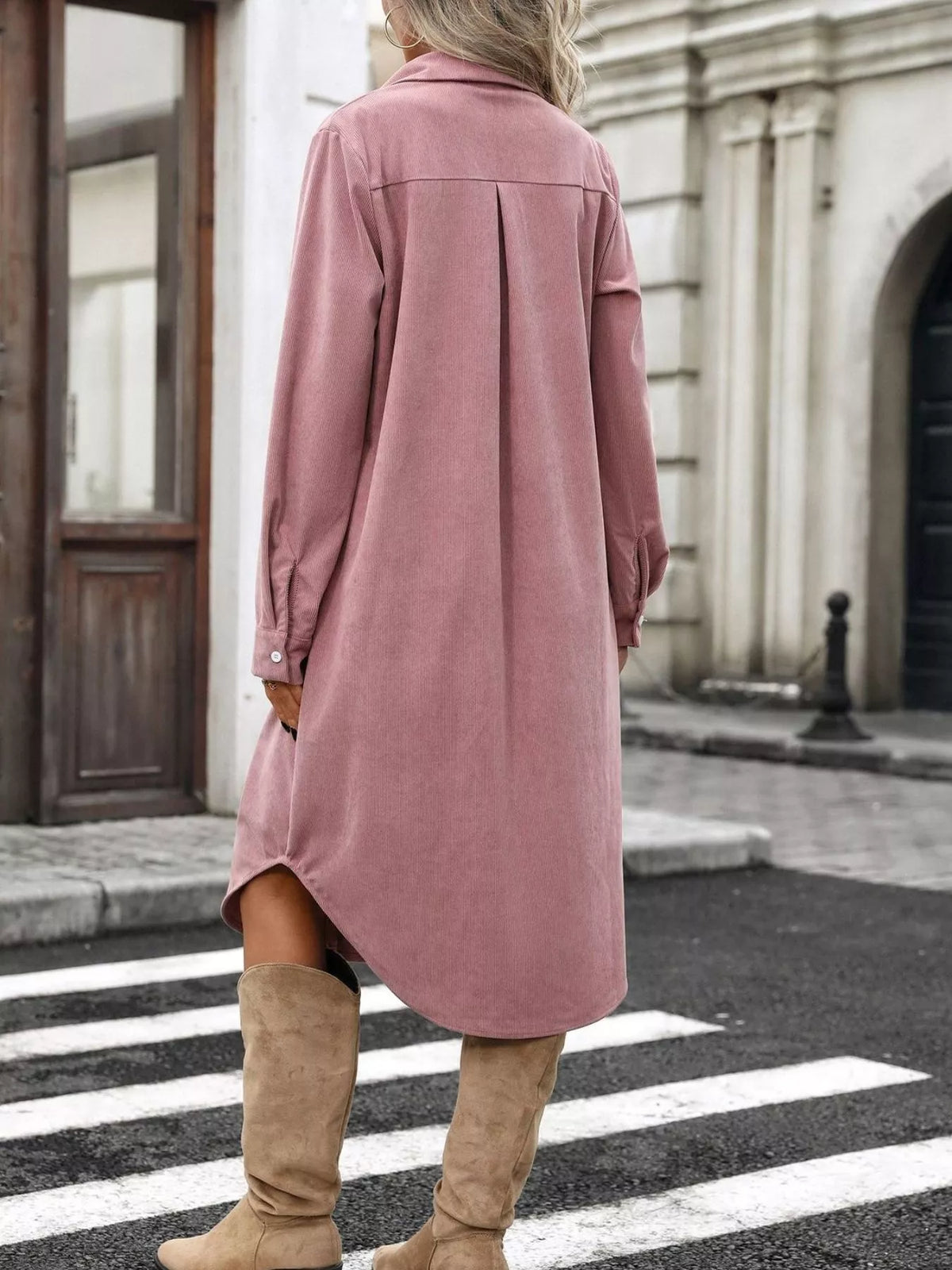 Corduroy Shirt Dress Button-down Front (11)
