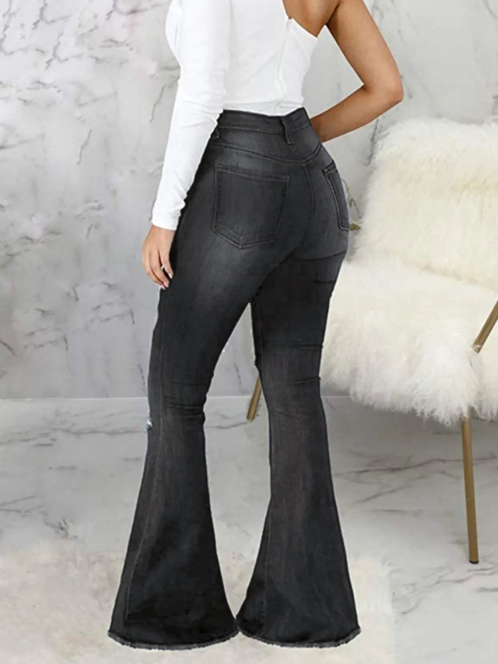 Full Size Distressed Raw Hem Flare Jeans Plus (8)