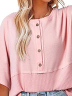 Button Detail Texture Knit T-shirt (8)