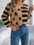 Stars Stripes Pattern Casual Round Neck Sweater (6)